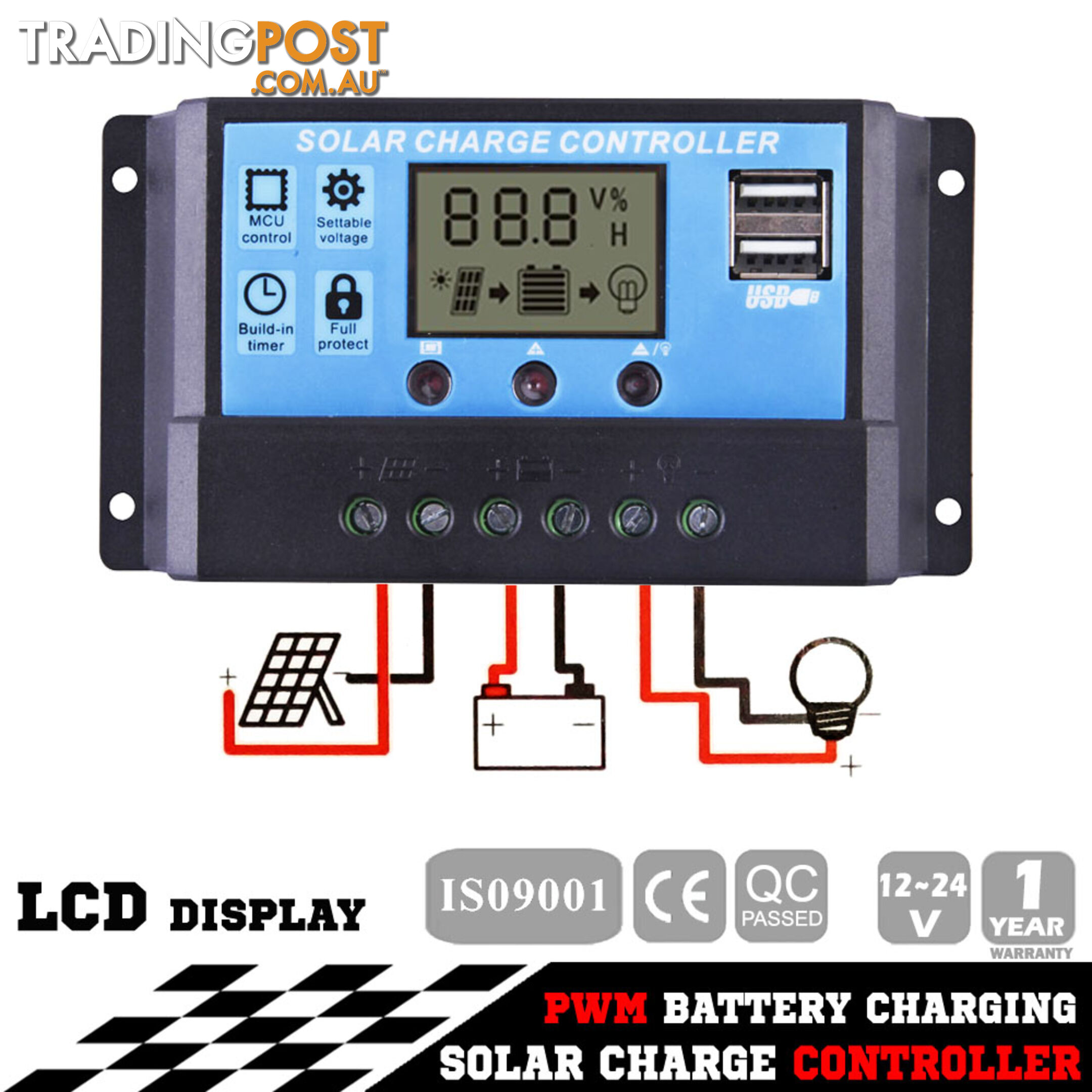 12V-24V 20A LCD Display PWM Solar Panel Regulator Charge Controller Timer PWN