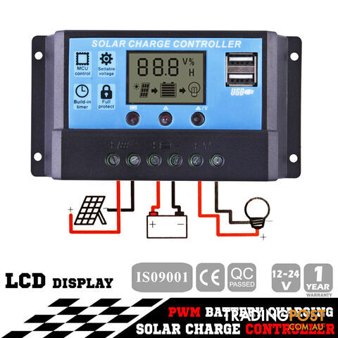 12V-24V 20A LCD Display PWM Solar Panel Regulator Charge Controller Timer PWN