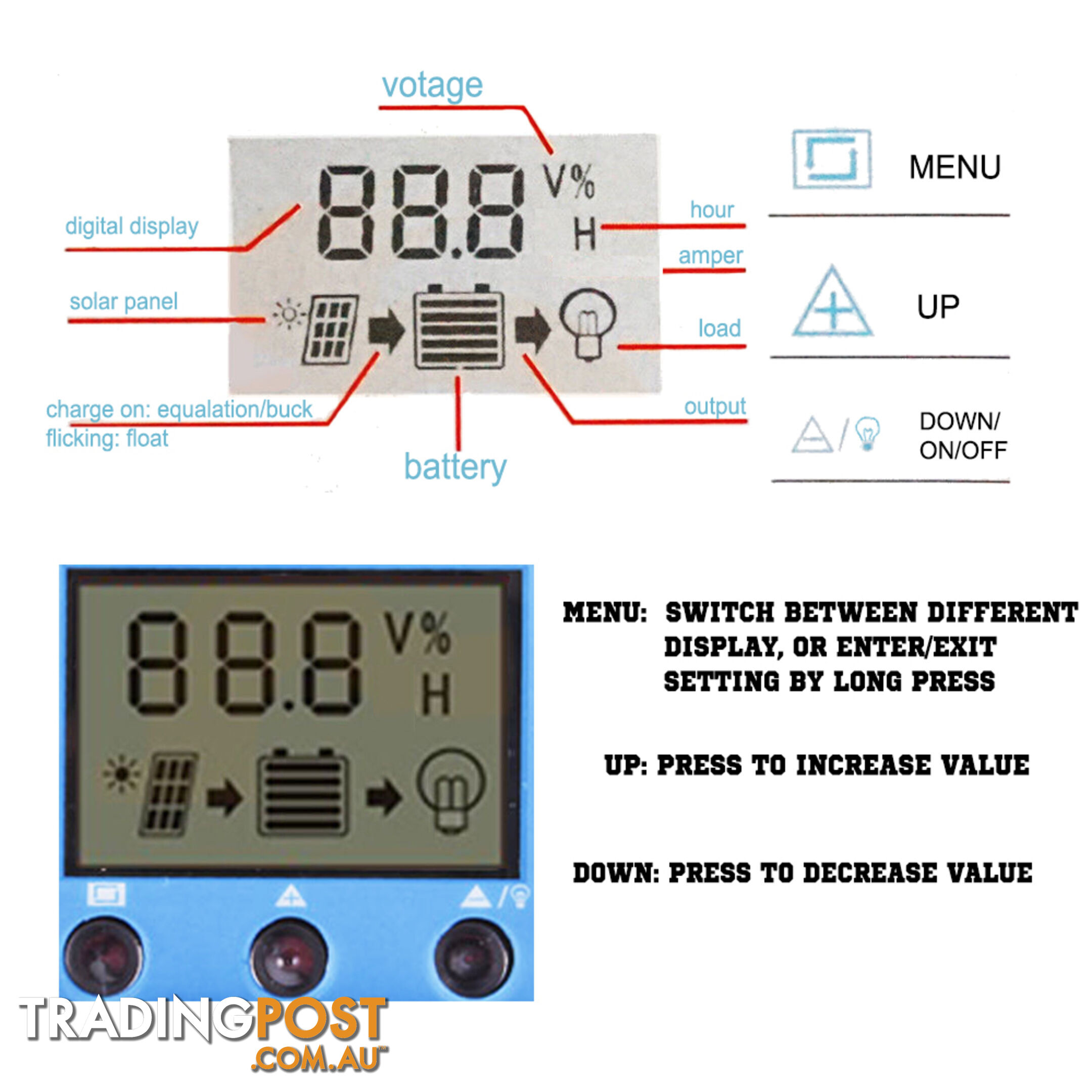 12V-24V 20A LCD Display PWM Solar Panel Regulator Charge Controller Timer PWN