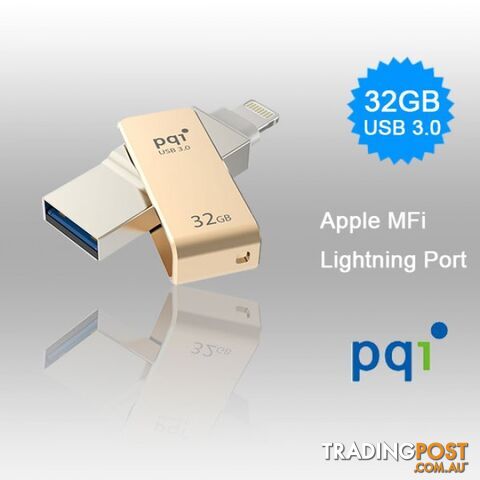 PQI iConnect Mini 6I04-032GR2001 Gold [Apple MFi] 32 GB Mobile Flash Drive w/ Lightning Connector for iPhones iPads Mac & PC USB 3.0 (6I04-032GR2001)