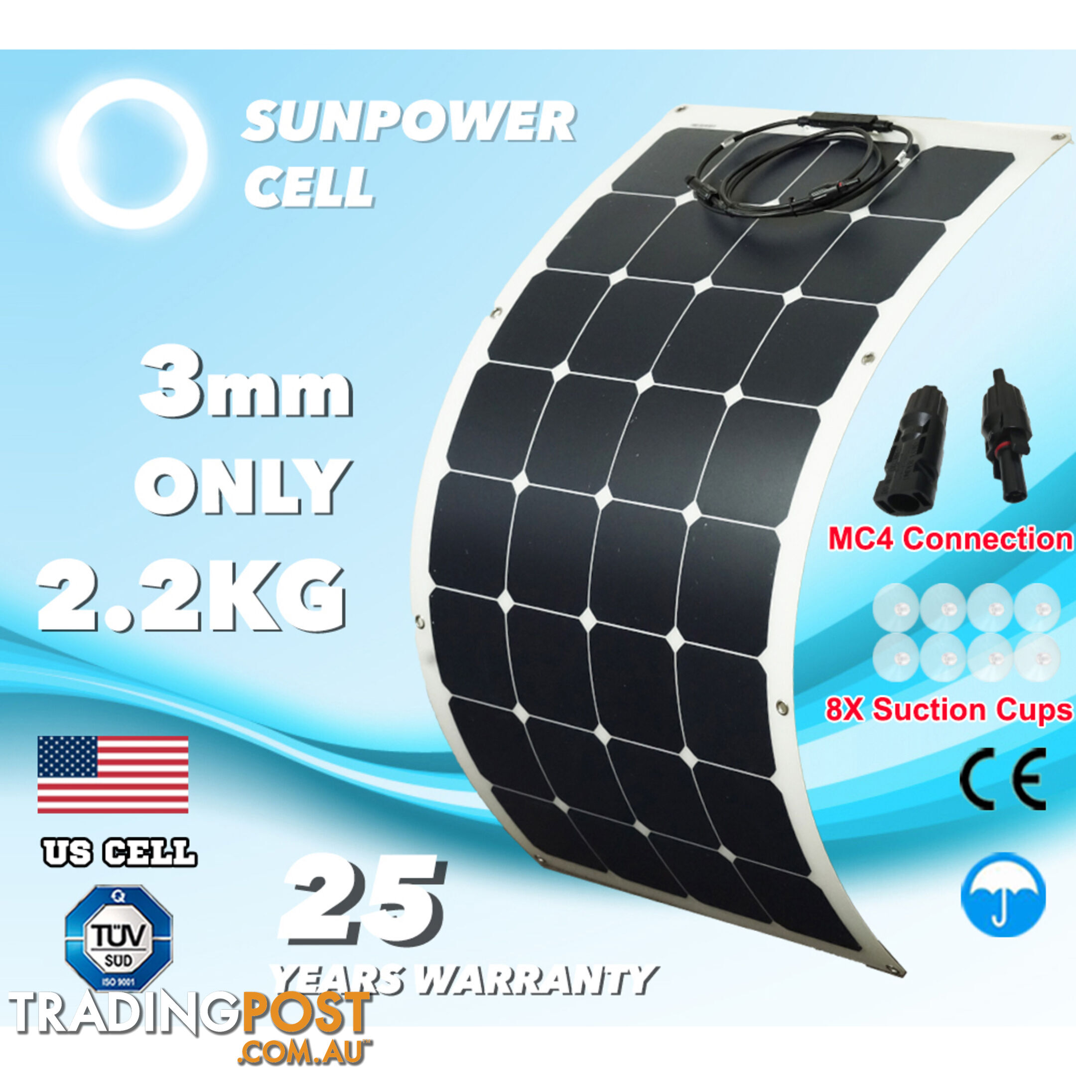 100W 12V FLEXIBLE SOLAR PANEL KIT GENERATOR CARAVAN CAMPING POWER MONO CHARGING