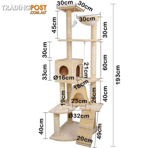 Multi Level Cat Scratching Poles Tree w/ Ladder Beige