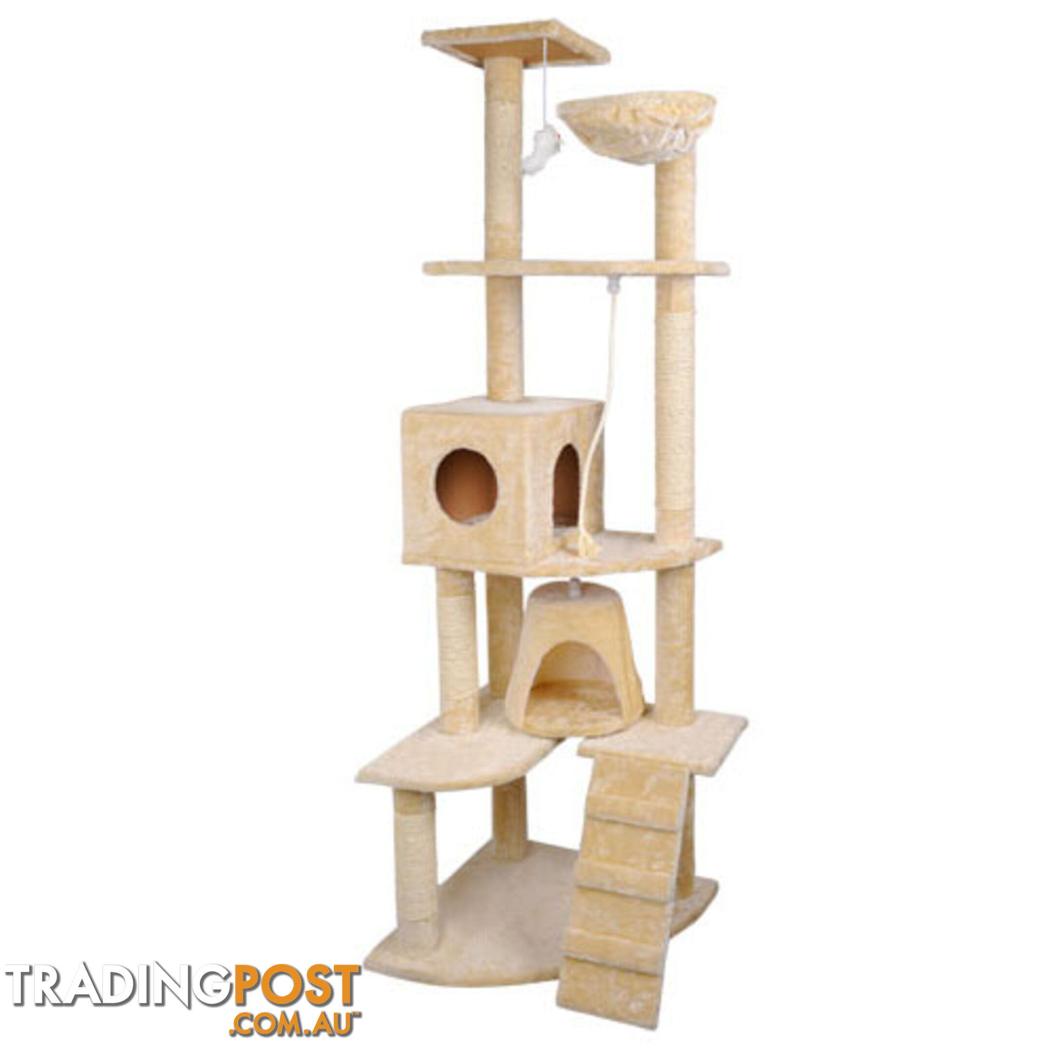 Multi Level Cat Scratching Poles Tree w/ Ladder Beige