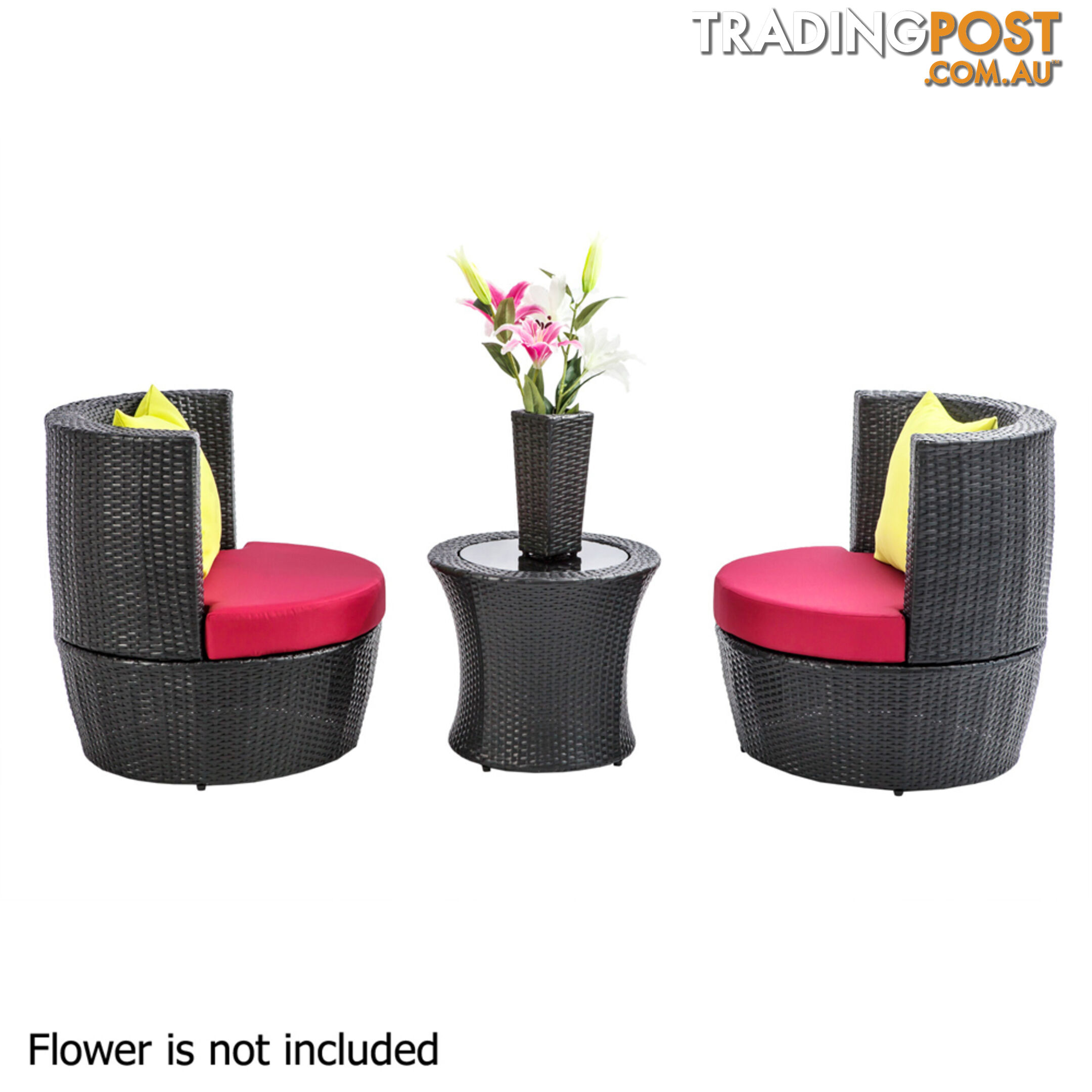 Stackable 4 pcs Black Wicker Rattan 2 Seater Outdoor Furniture Set Grey