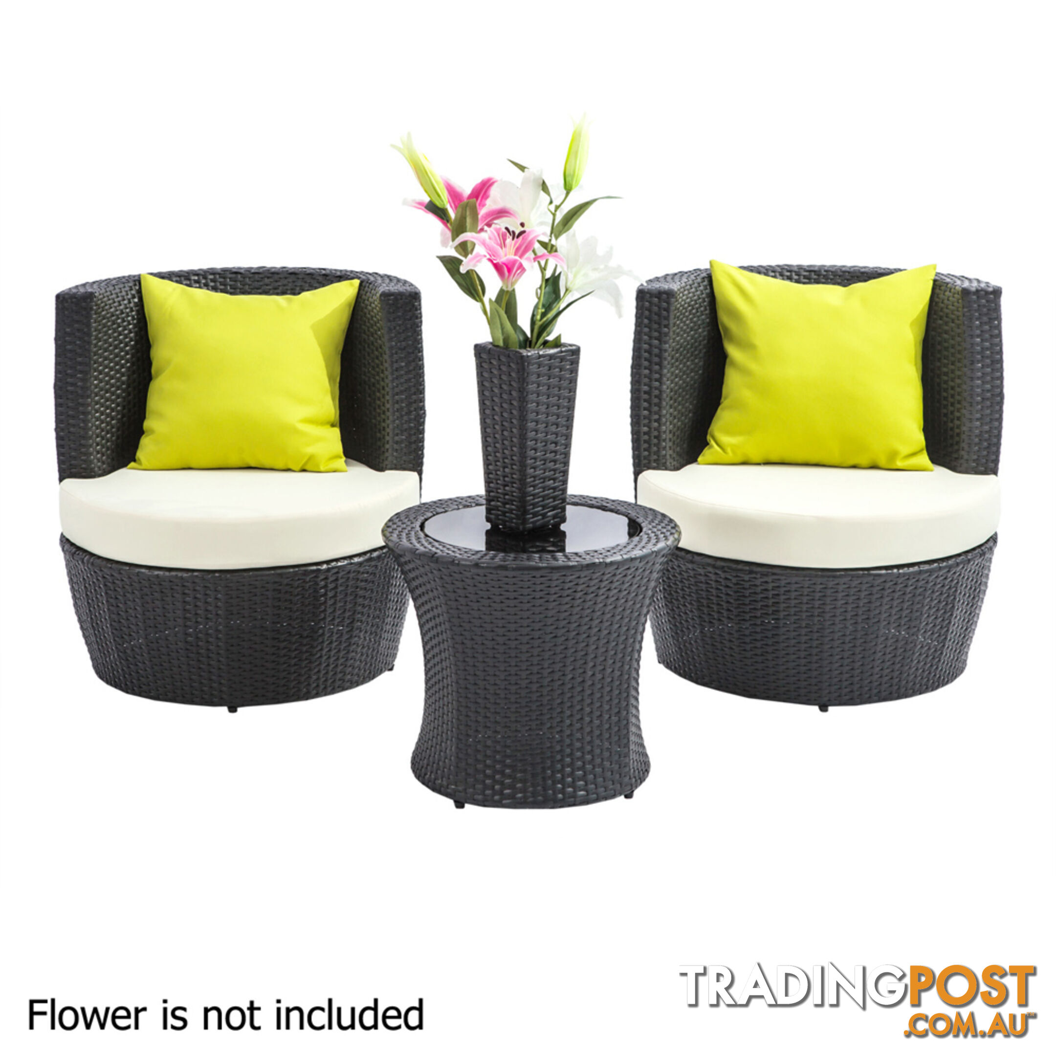 Stackable 4 pcs Black Wicker Rattan 2 Seater Outdoor Furniture Set Grey