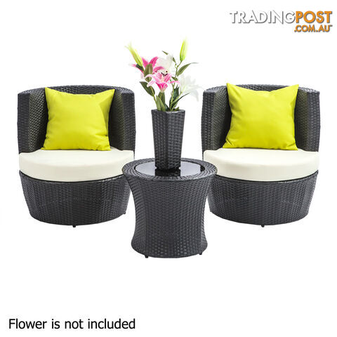 Stackable 4 pcs Black Wicker Rattan 2 Seater Outdoor Furniture Set Grey