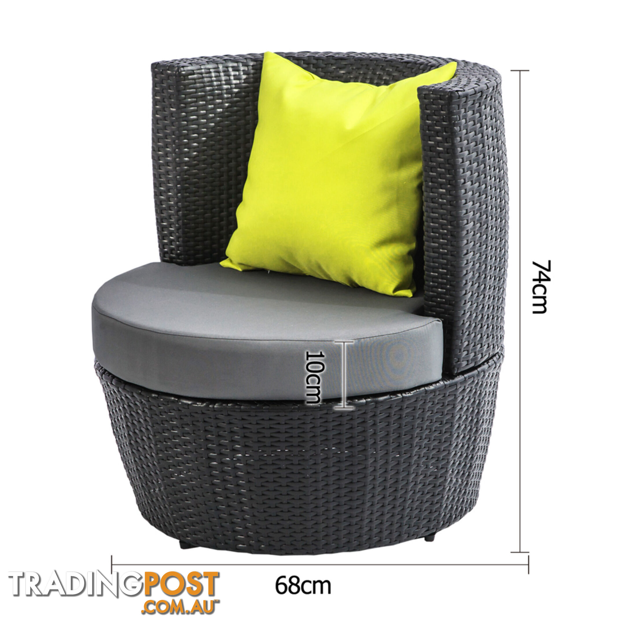 Stackable 4 pcs Black Wicker Rattan 2 Seater Outdoor Furniture Set Grey