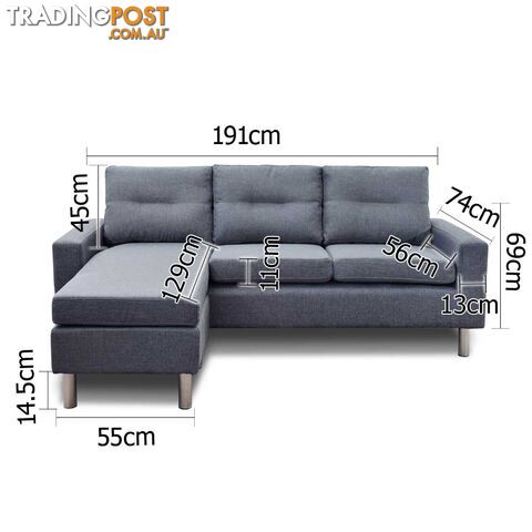 Four Seater Faux Linen Fabric Sofa with Ottoman Grey - photo 2 of 9