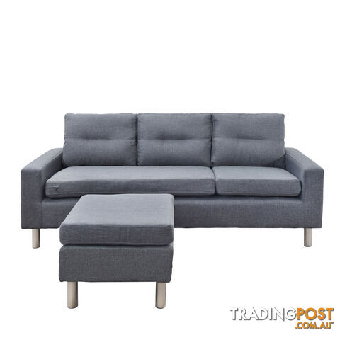 Four Seater Faux Linen Fabric Sofa with Ottoman Grey - photo 4 of 9