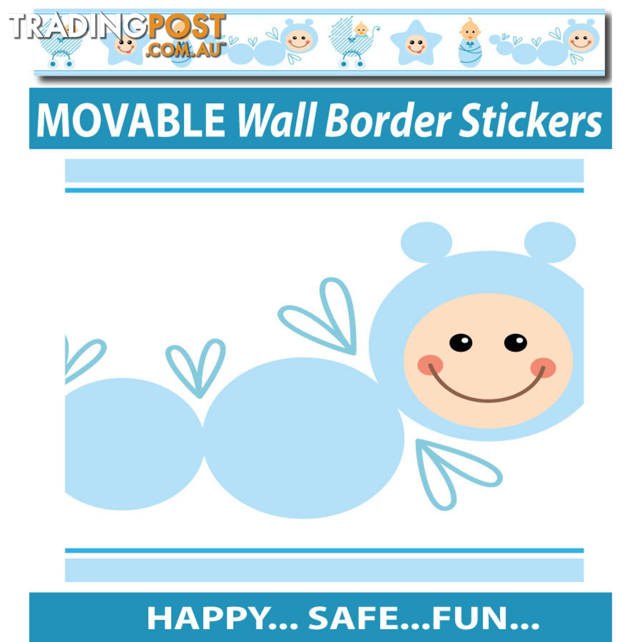 Blue Baby Caterpillar Wall Border Stickers - Totally Movable