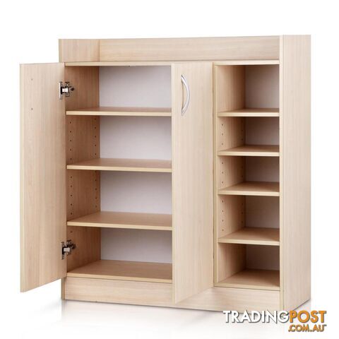 2 Doors Shoe Cabinet Storage Cupboard - Natural Timber