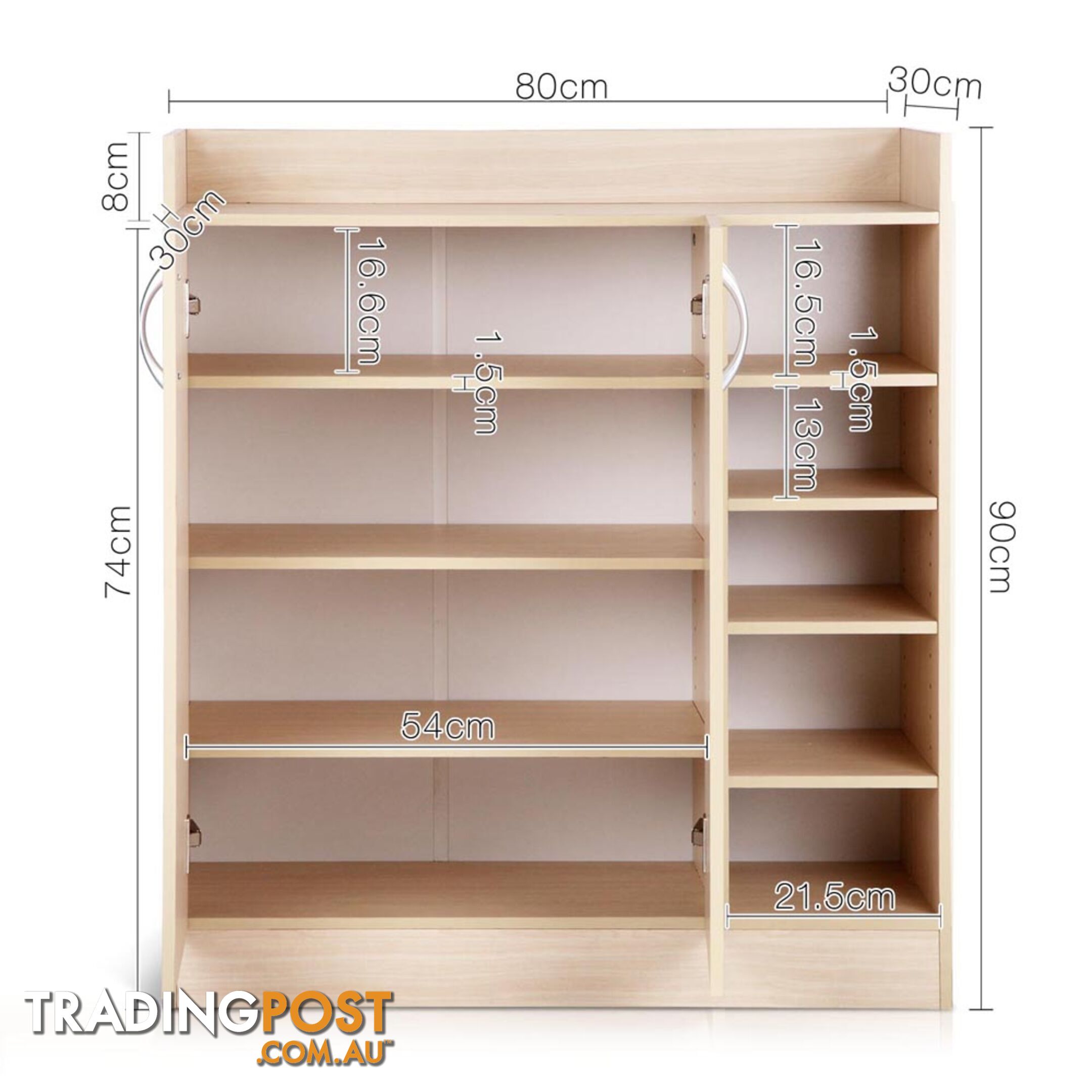 2 Doors Shoe Cabinet Storage Cupboard - Natural Timber