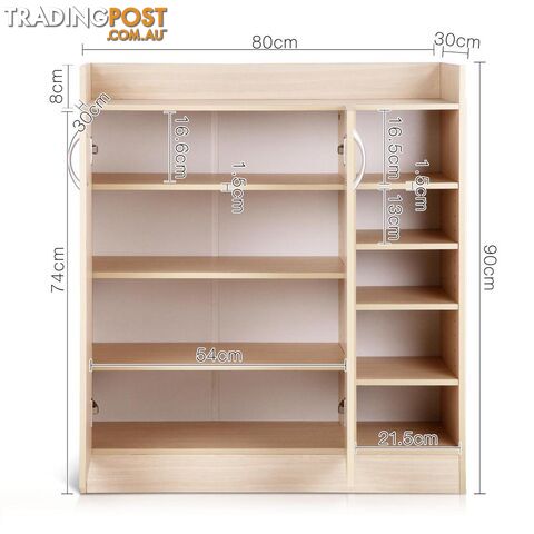 2 Doors Shoe Cabinet Storage Cupboard - Natural Timber