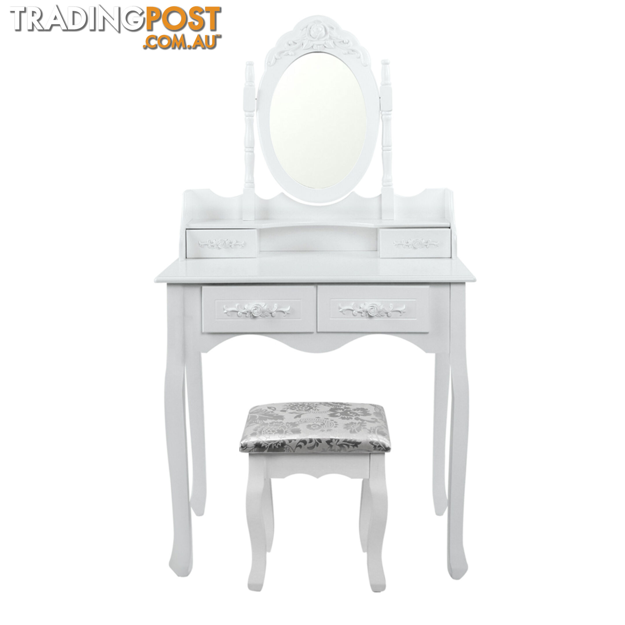 4 Drawer Dressing Table w/ Mirror White