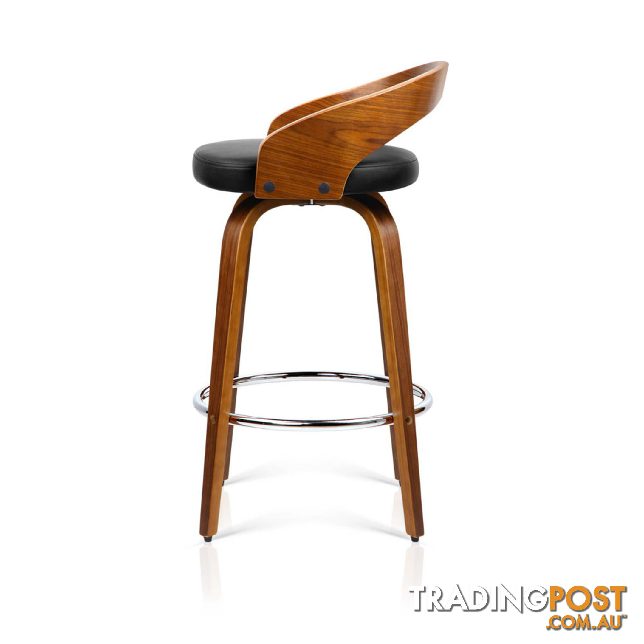 Walnut Wooden Barstool with Chrome Footrest