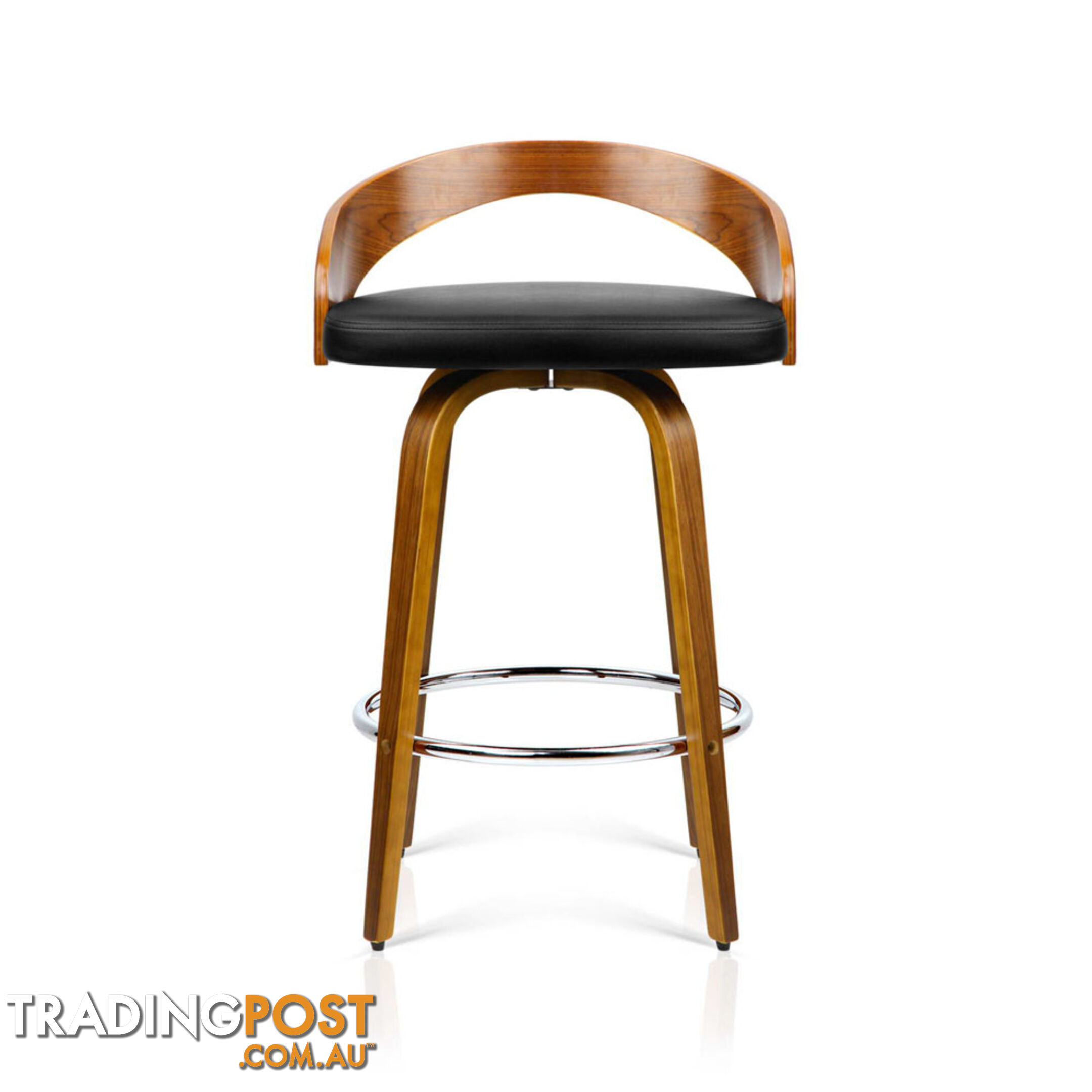 Walnut Wooden Barstool with Chrome Footrest