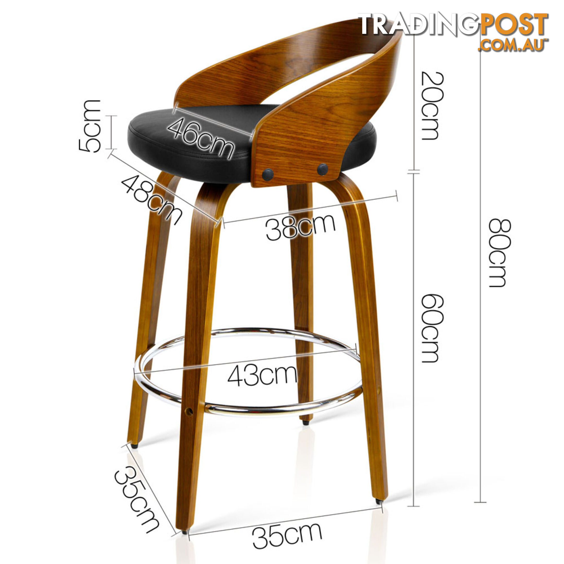 Walnut Wooden Barstool with Chrome Footrest