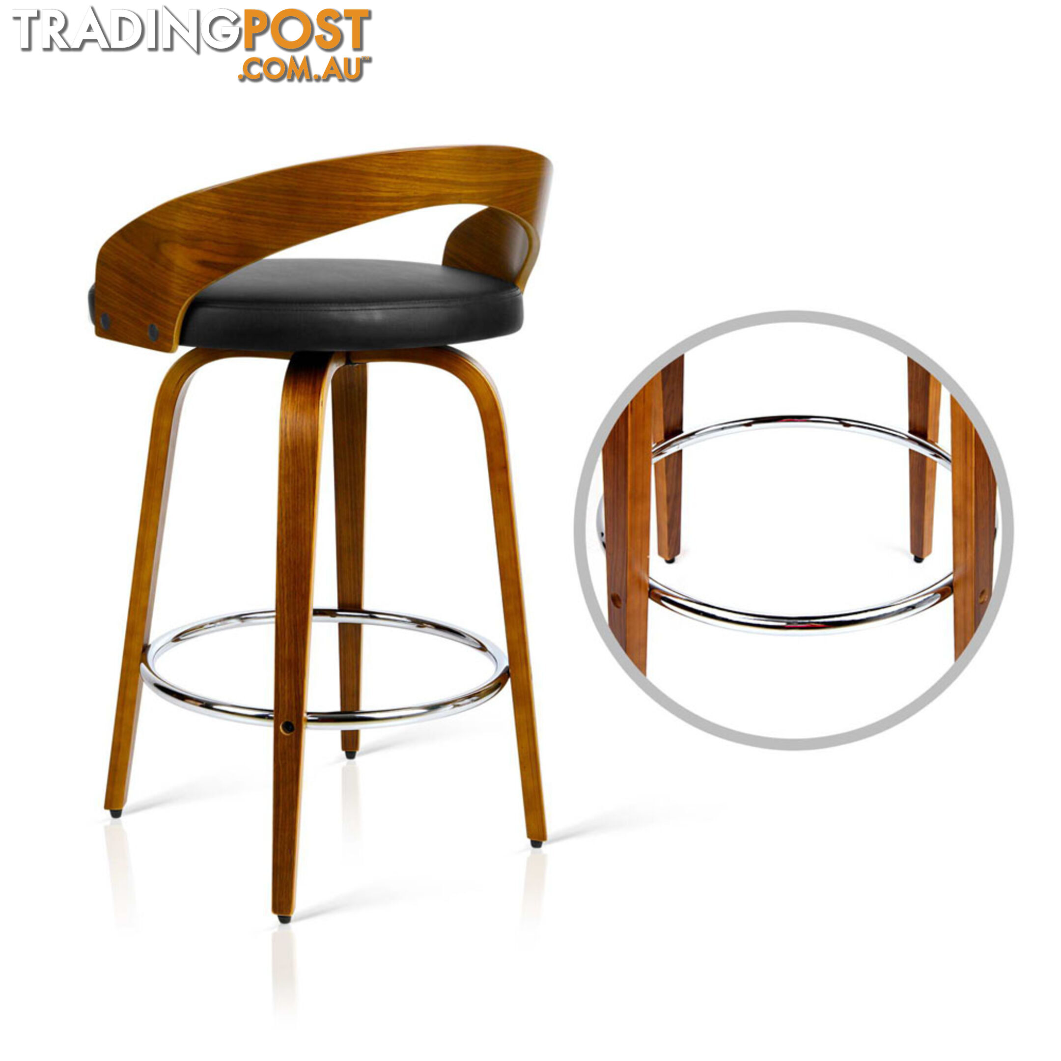 Walnut Wooden Barstool with Chrome Footrest