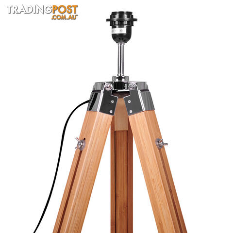 Floor Lamp Wooden Tripod Beige Linen Shade Bamboo Brown