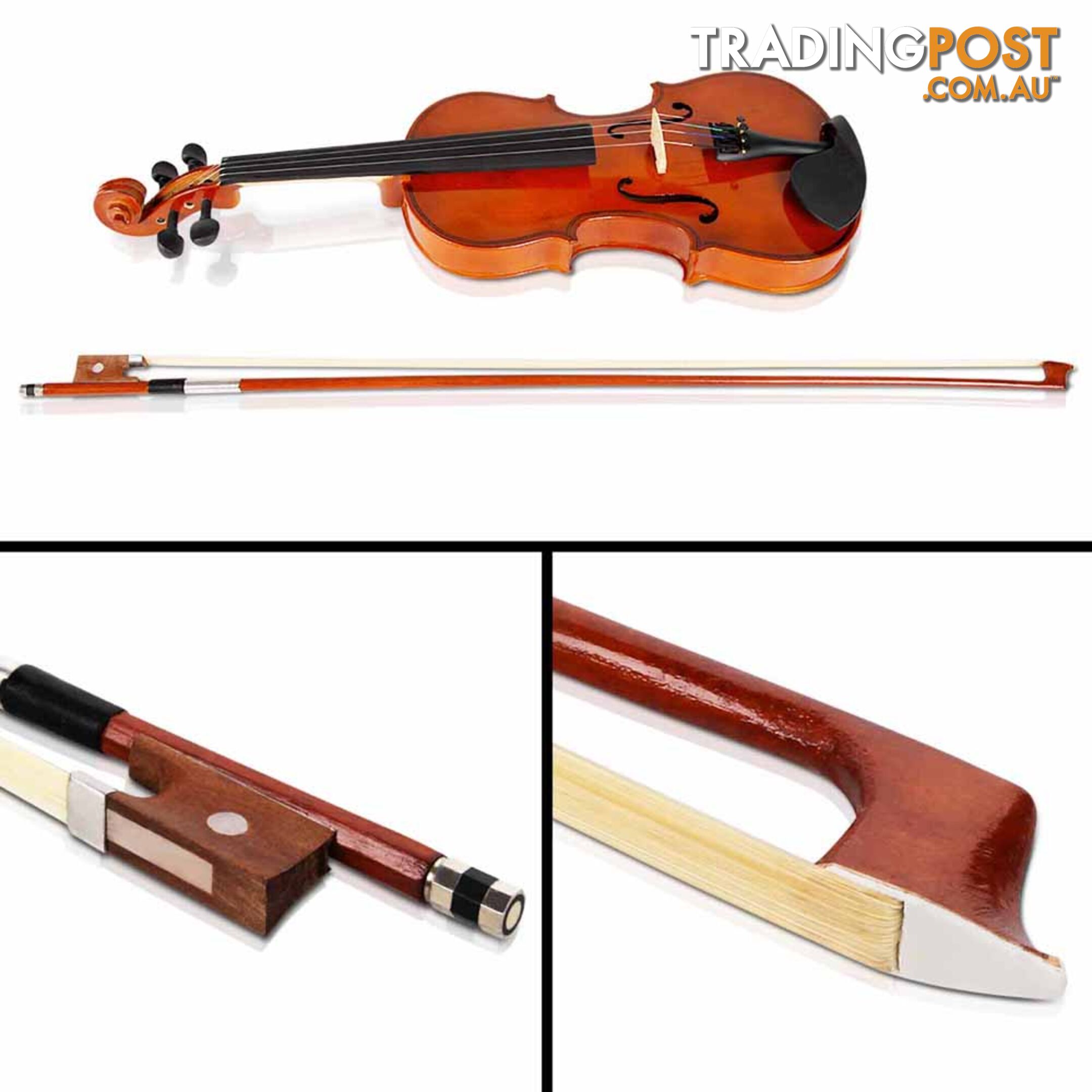 Full Size 4/4 Natural Wooden Beginner Violin Set Brown