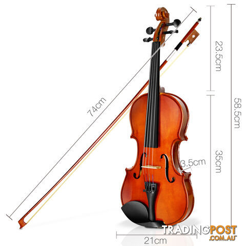 Full Size 4/4 Natural Wooden Beginner Violin Set Brown