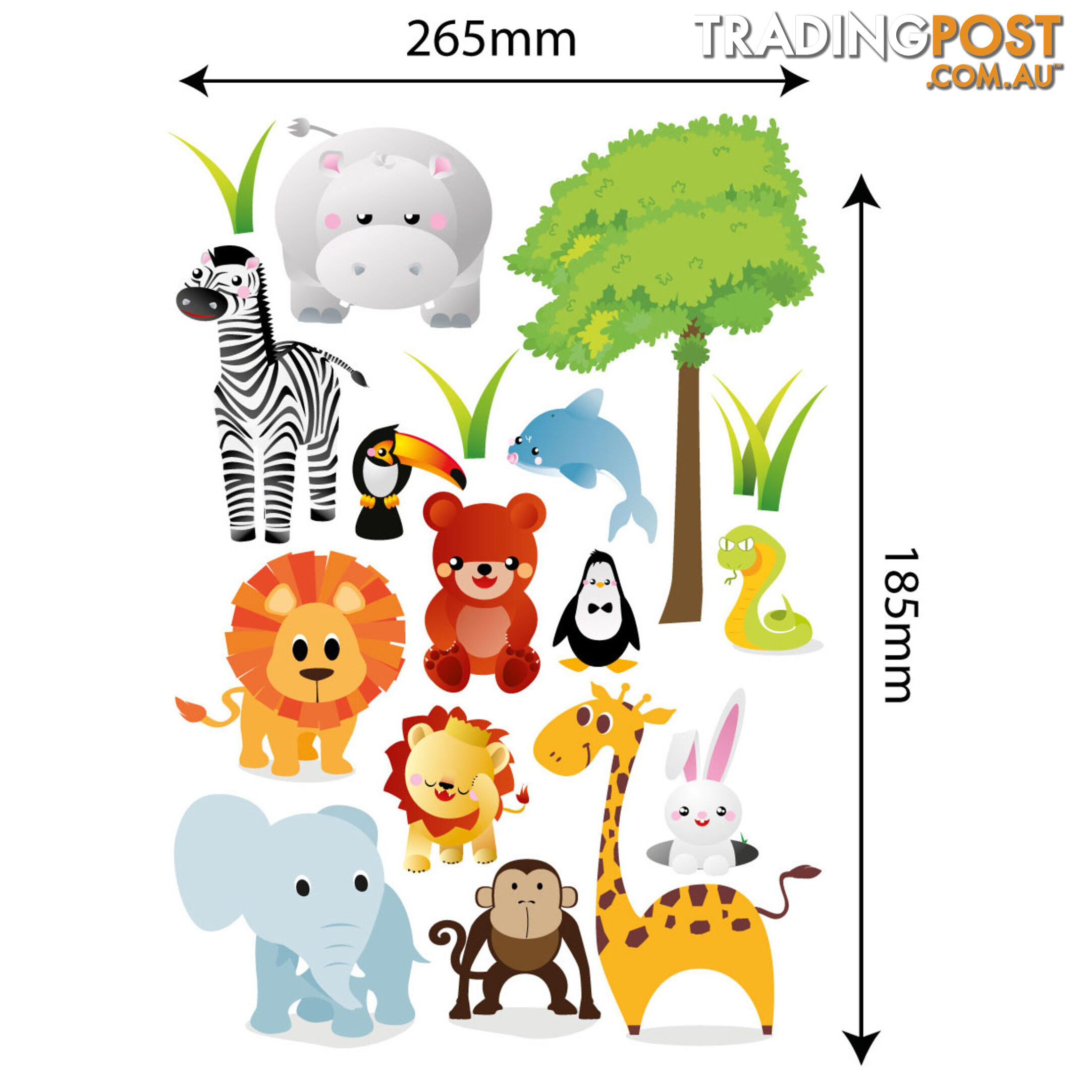 Medium Size Cute Zoo Animals Kids Wall Stickers - Totally Movable