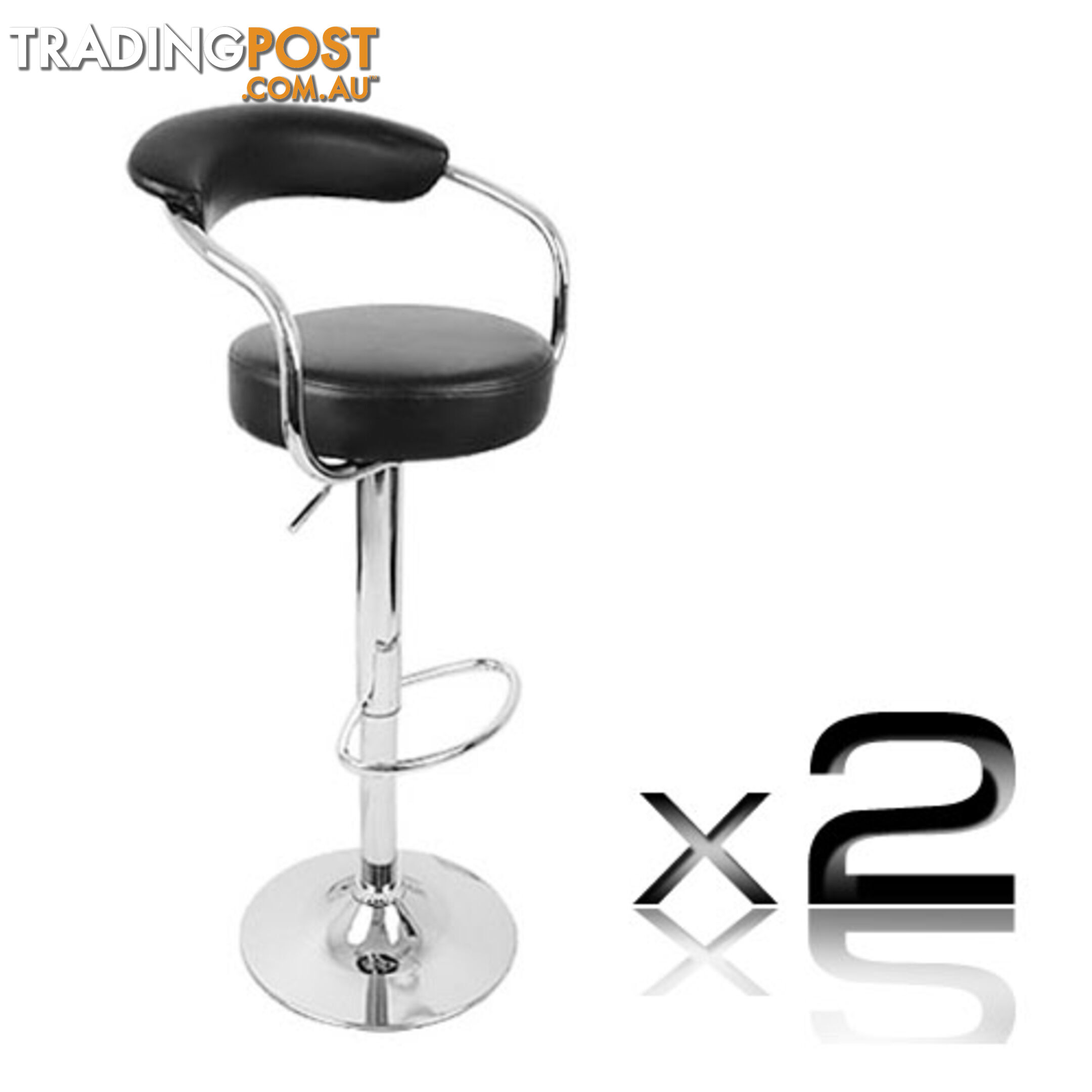 Set of 2 PU Leather Kitchen Bar Stool Black