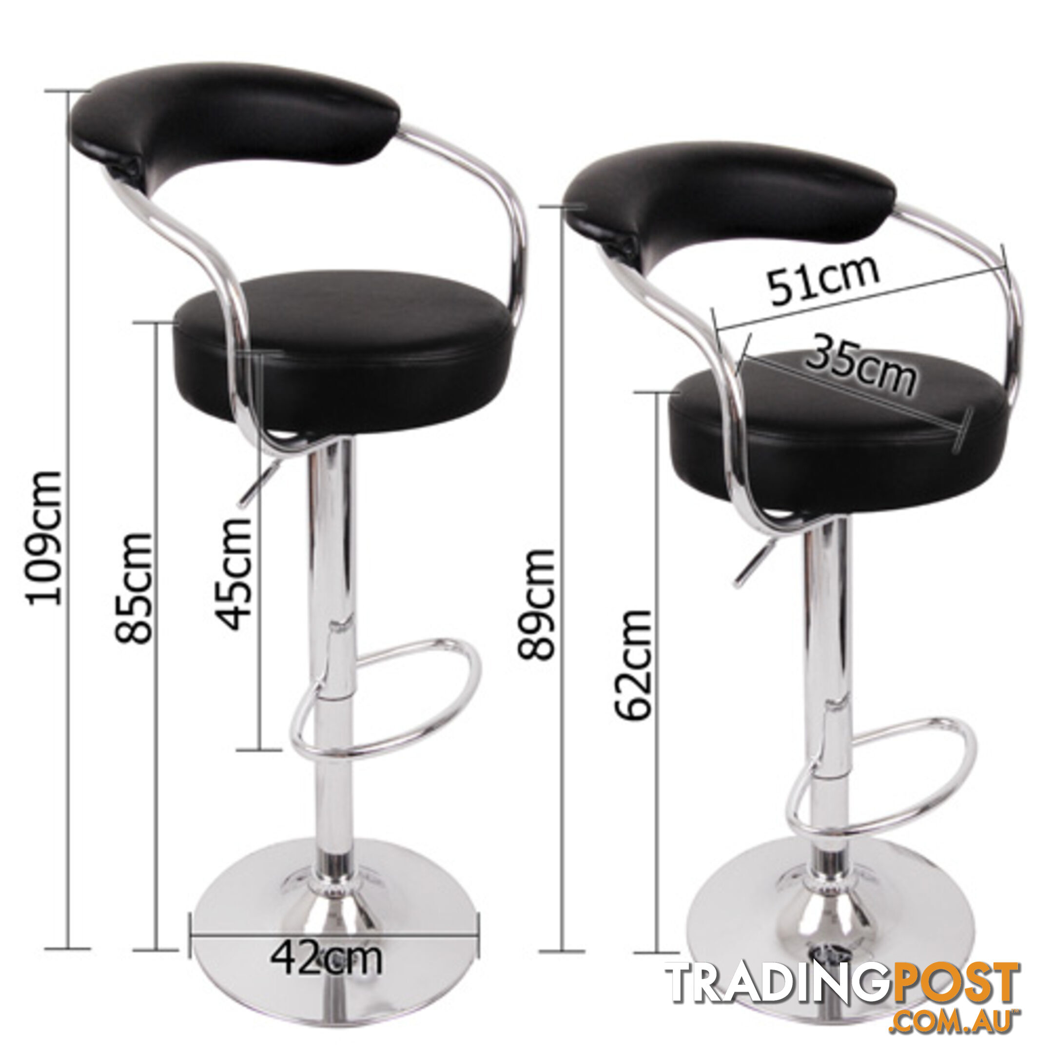 Set of 2 PU Leather Kitchen Bar Stool Black