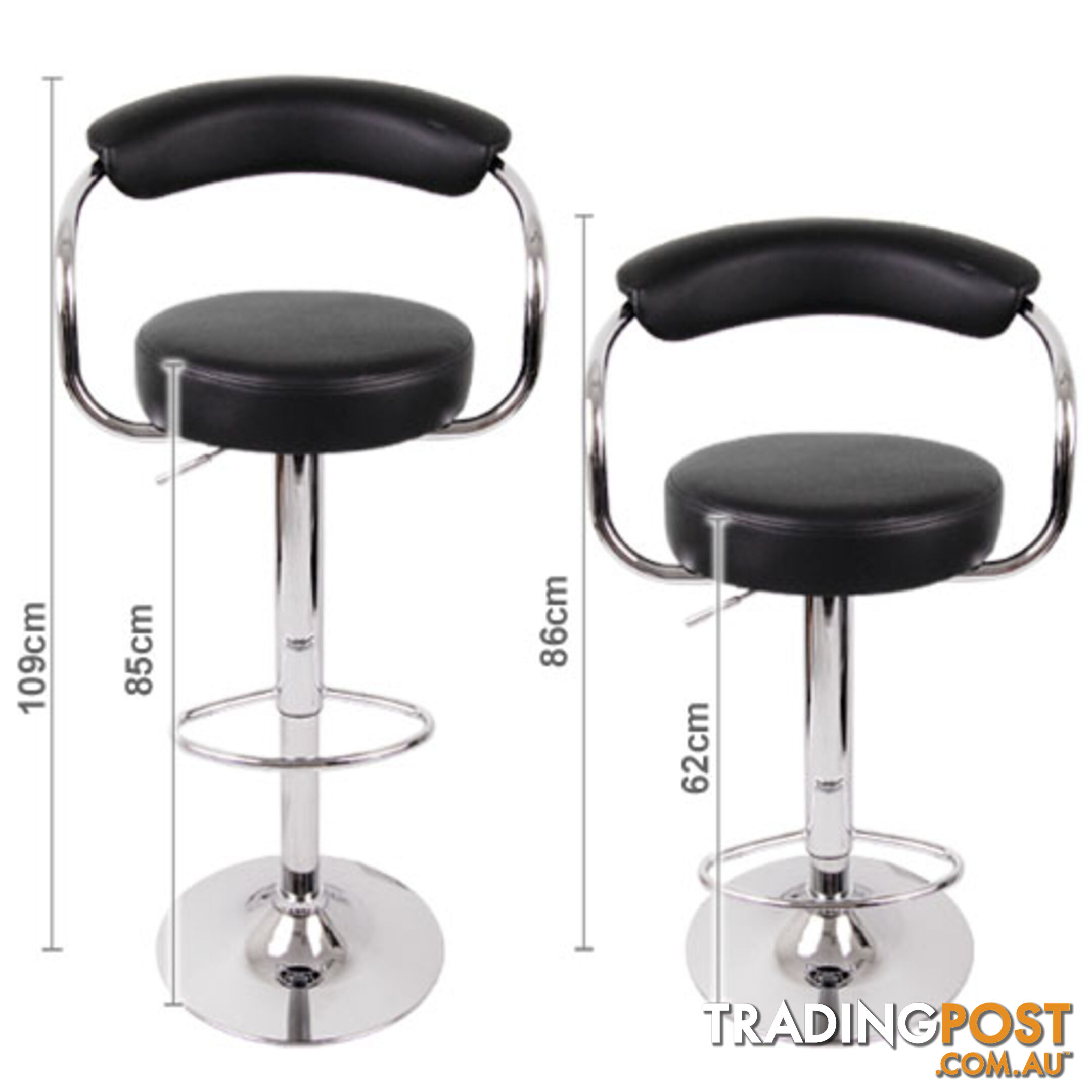 Set of 2 PU Leather Kitchen Bar Stool Black