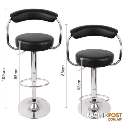 Set of 2 PU Leather Kitchen Bar Stool Black