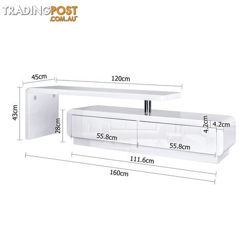 High Gloss Adjustable TV Stand Entertainment Unit Drawers White - photo 2 of 8