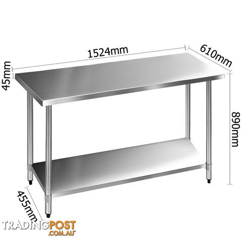 430 Stainless Steel Kitchen Work Bench Table 1524mm