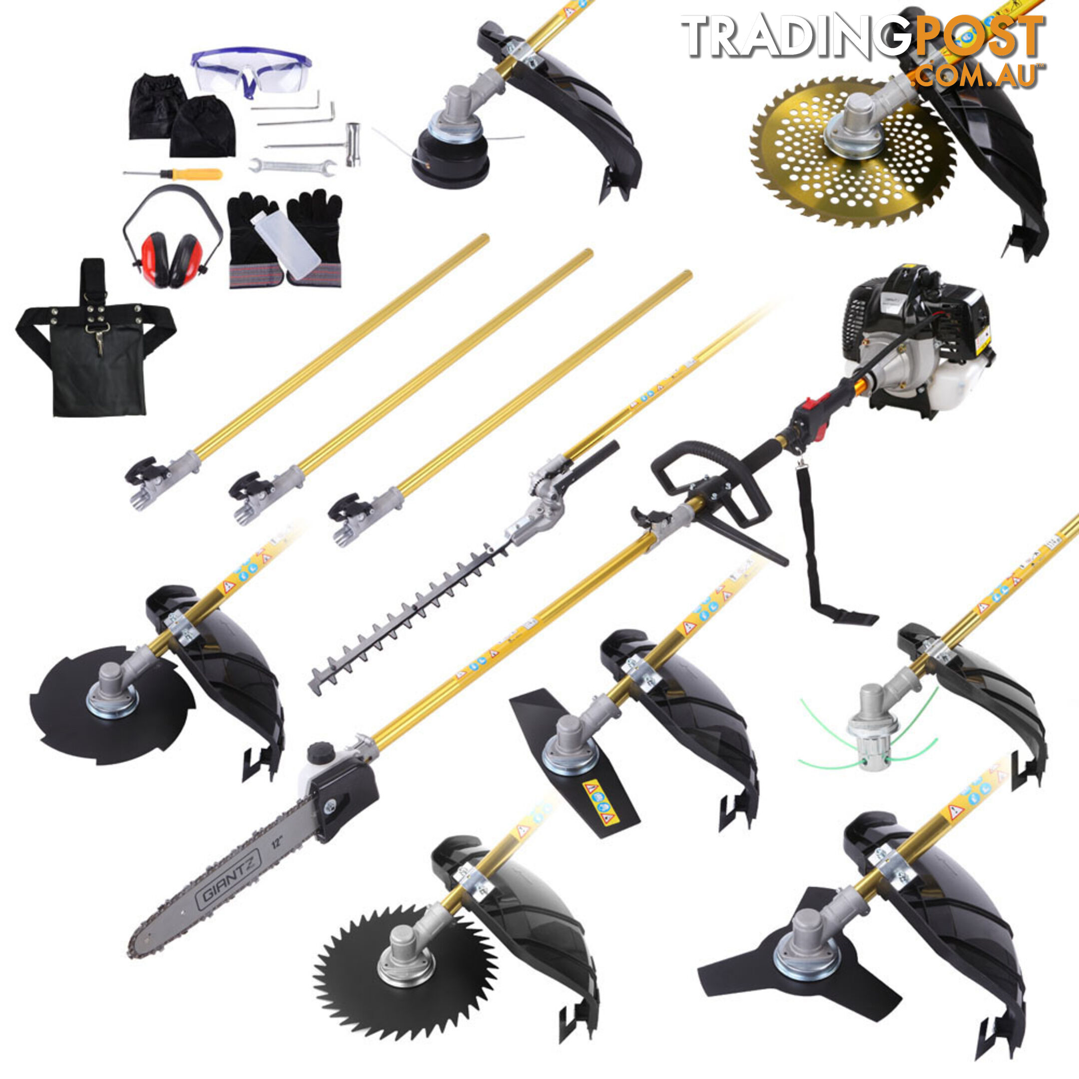 65cc 9 In 1 Petrol Pole Chainsaw Hedge Trimmer Whipper Snipper Pruner