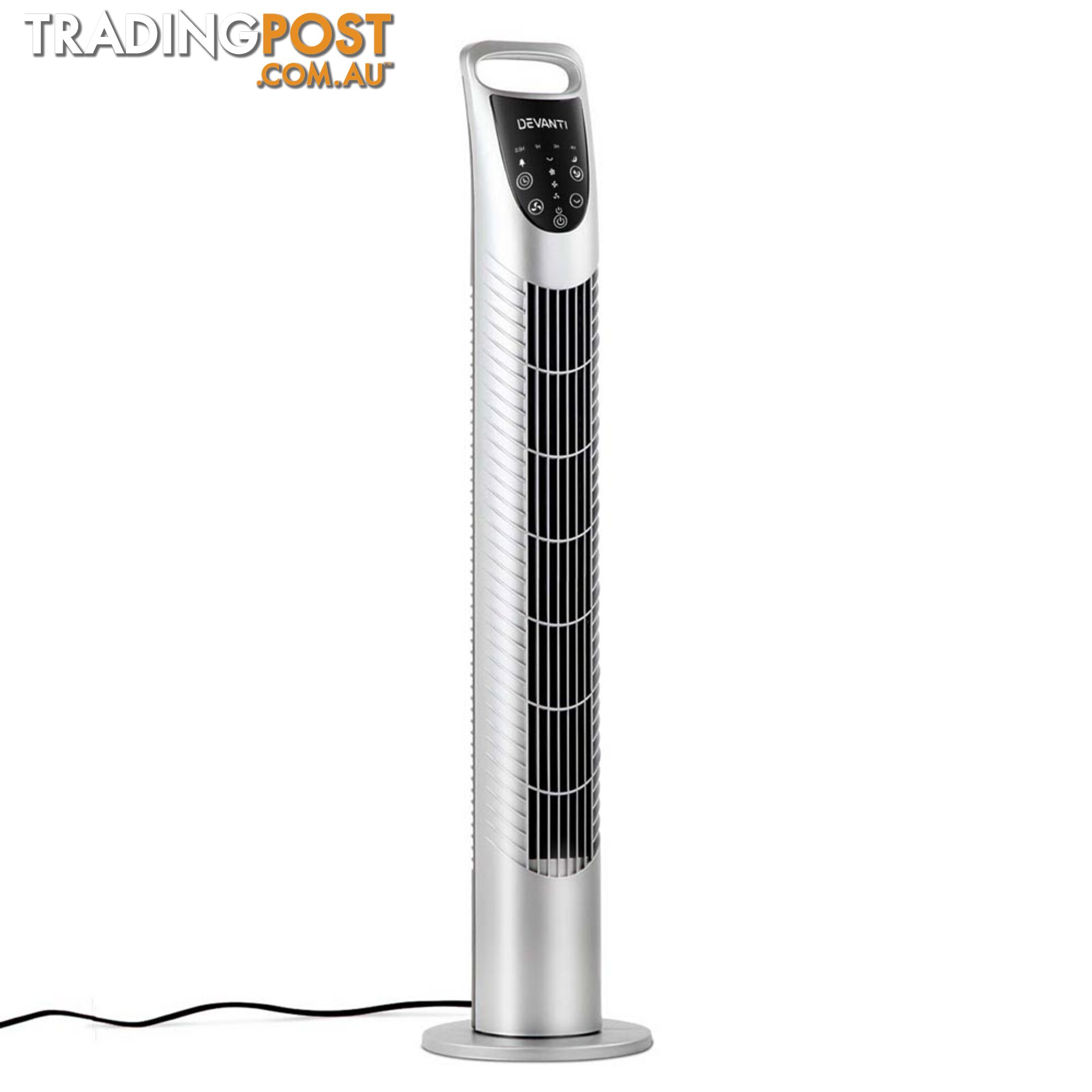 3 Speed Tower Fan  with Remote Control - Silver