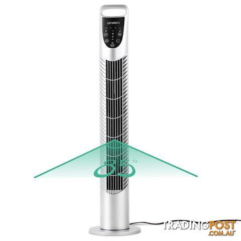 3 Speed Tower Fan  with Remote Control - Silver