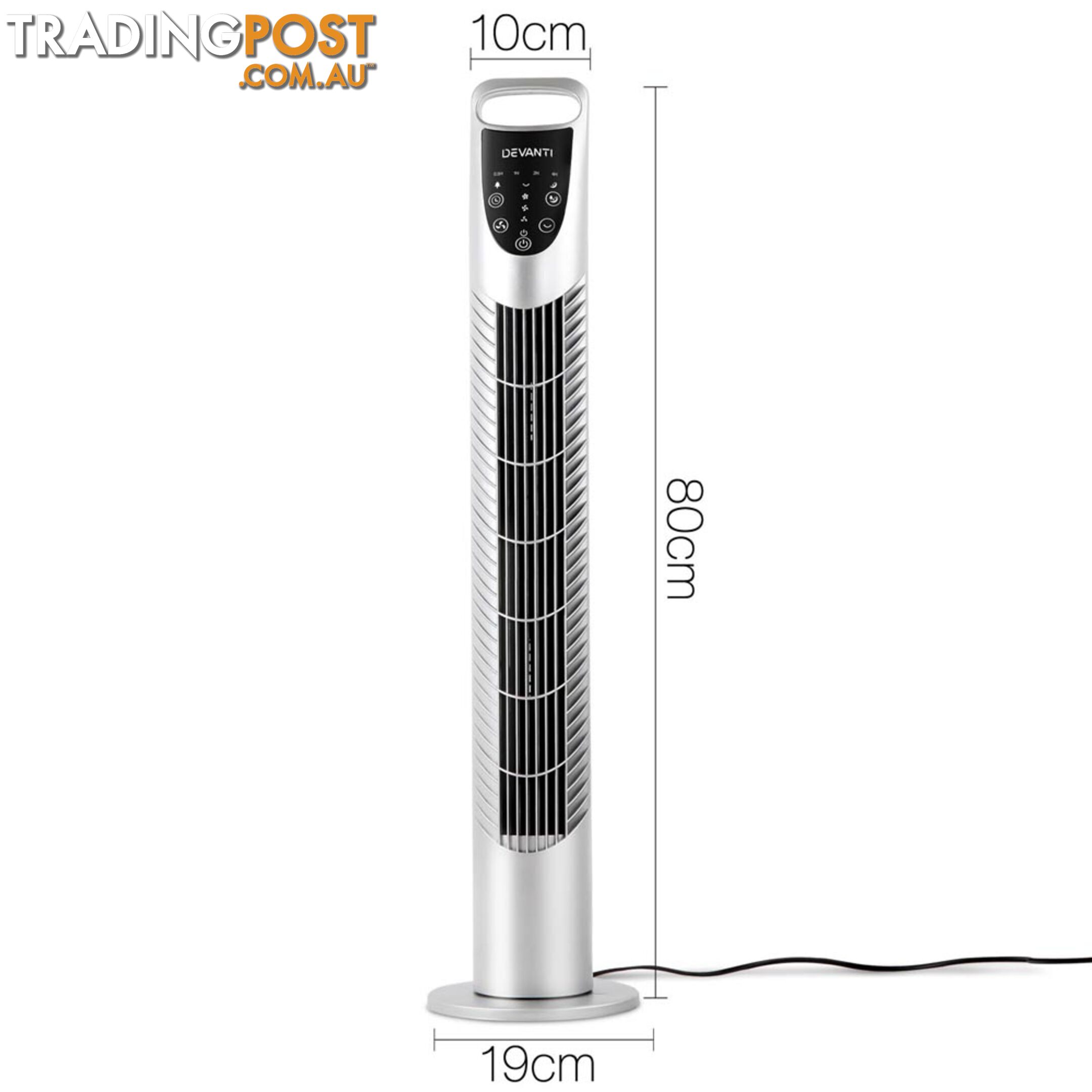 3 Speed Tower Fan  with Remote Control - Silver