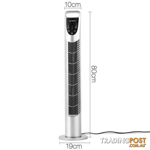 3 Speed Tower Fan  with Remote Control - Silver