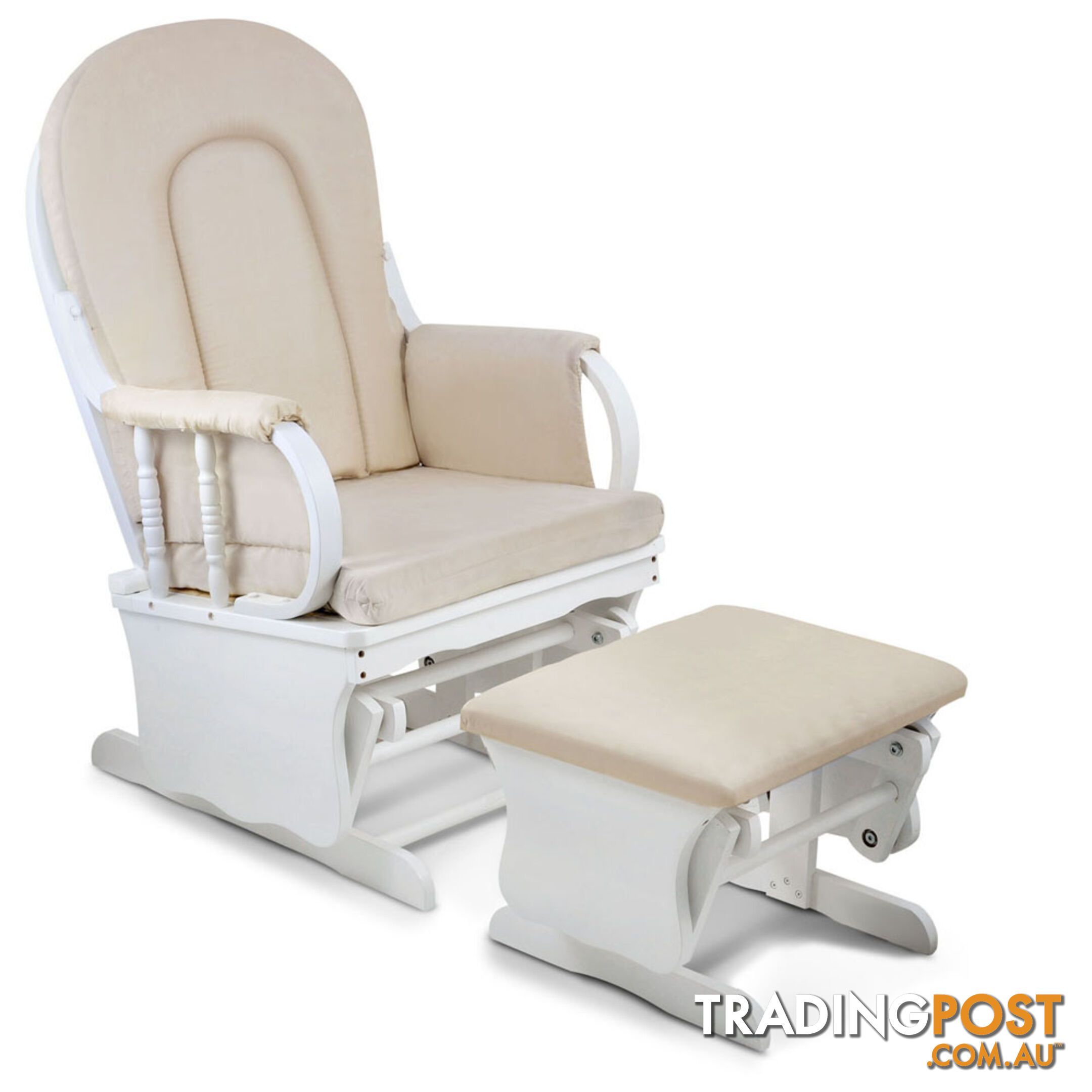 Baby Breast Feeding Sliding Glider Chair w/ Ottoman White Beige