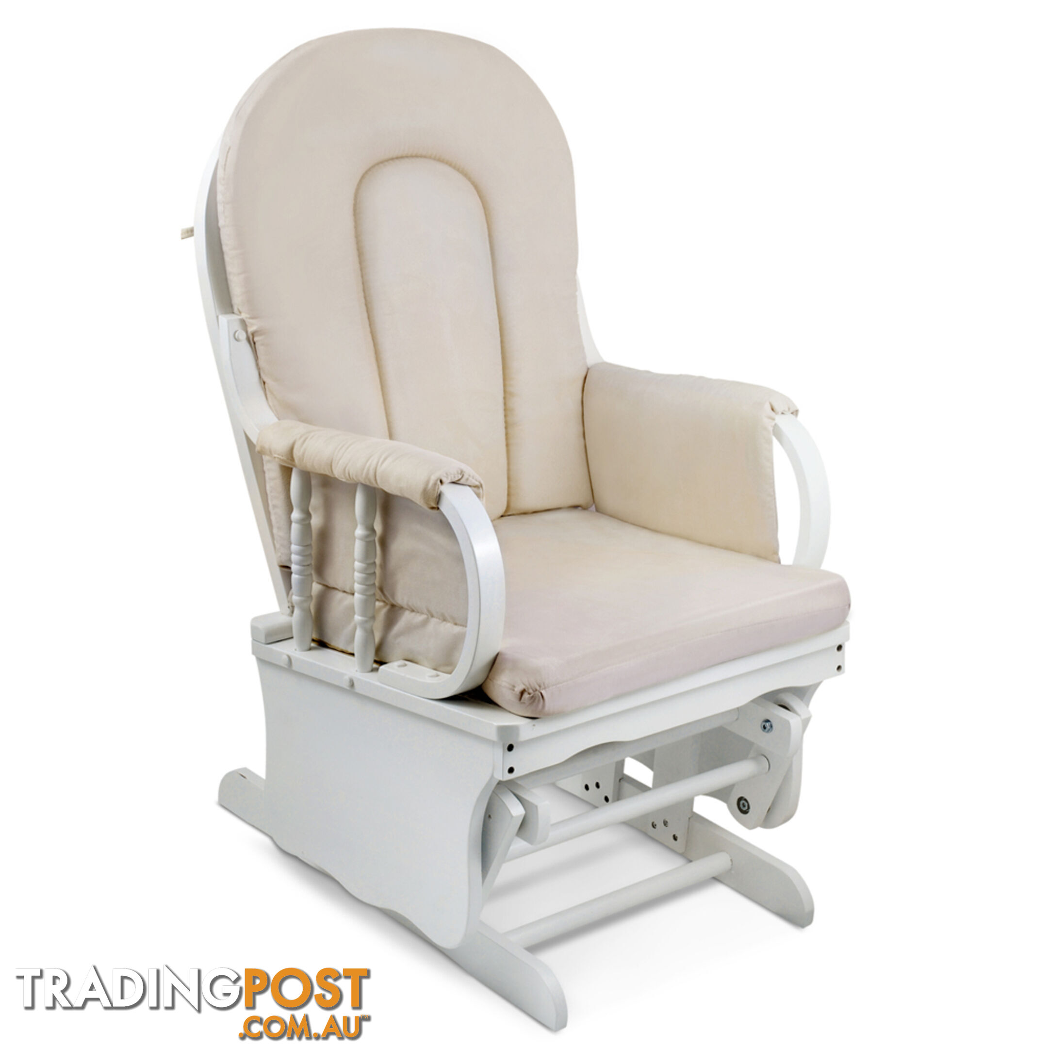 Baby Breast Feeding Sliding Glider Chair w/ Ottoman White Beige