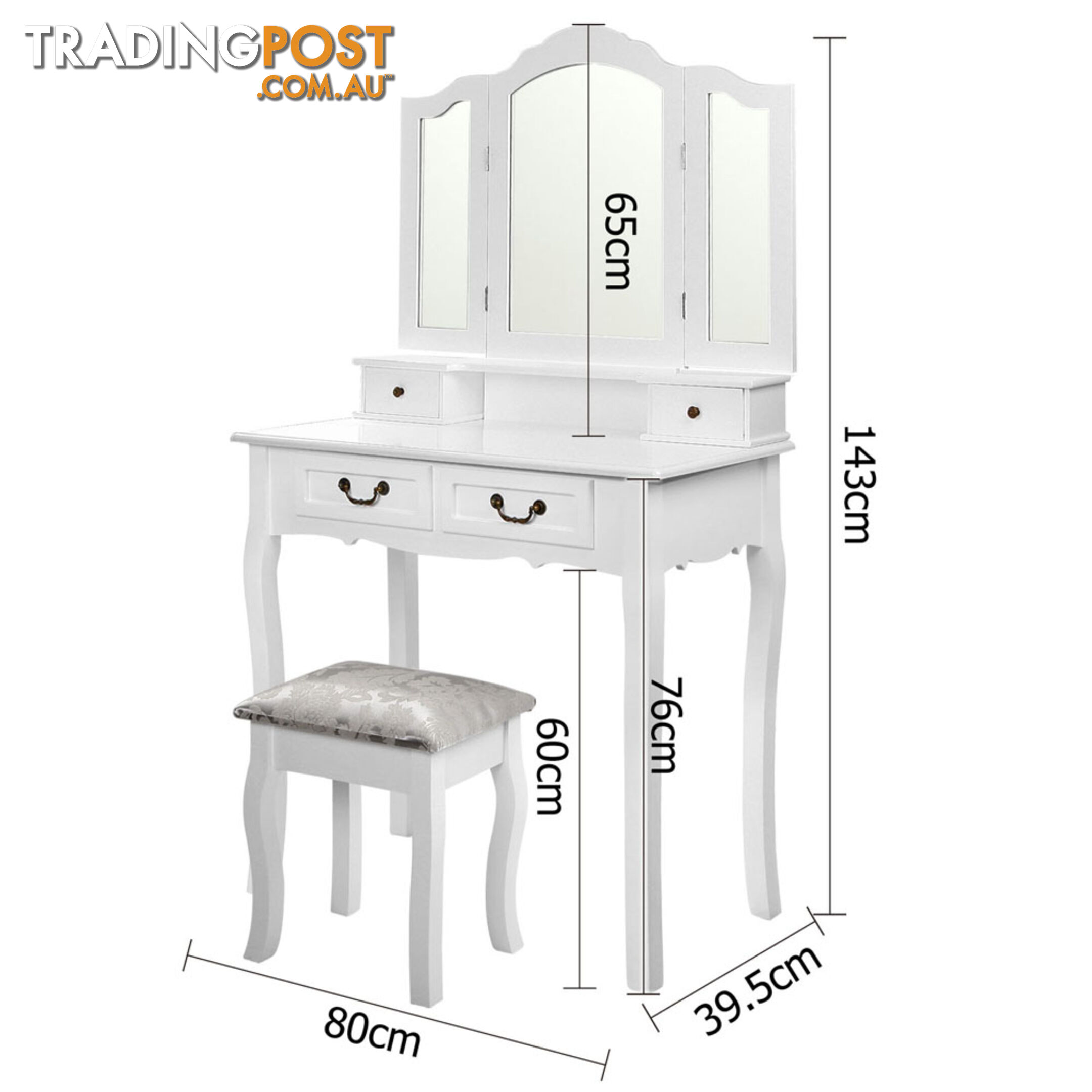 4 Drawer Dressing Table w/ Mirror White