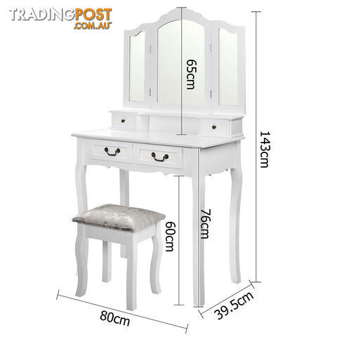 4 Drawer Dressing Table w/ Mirror White