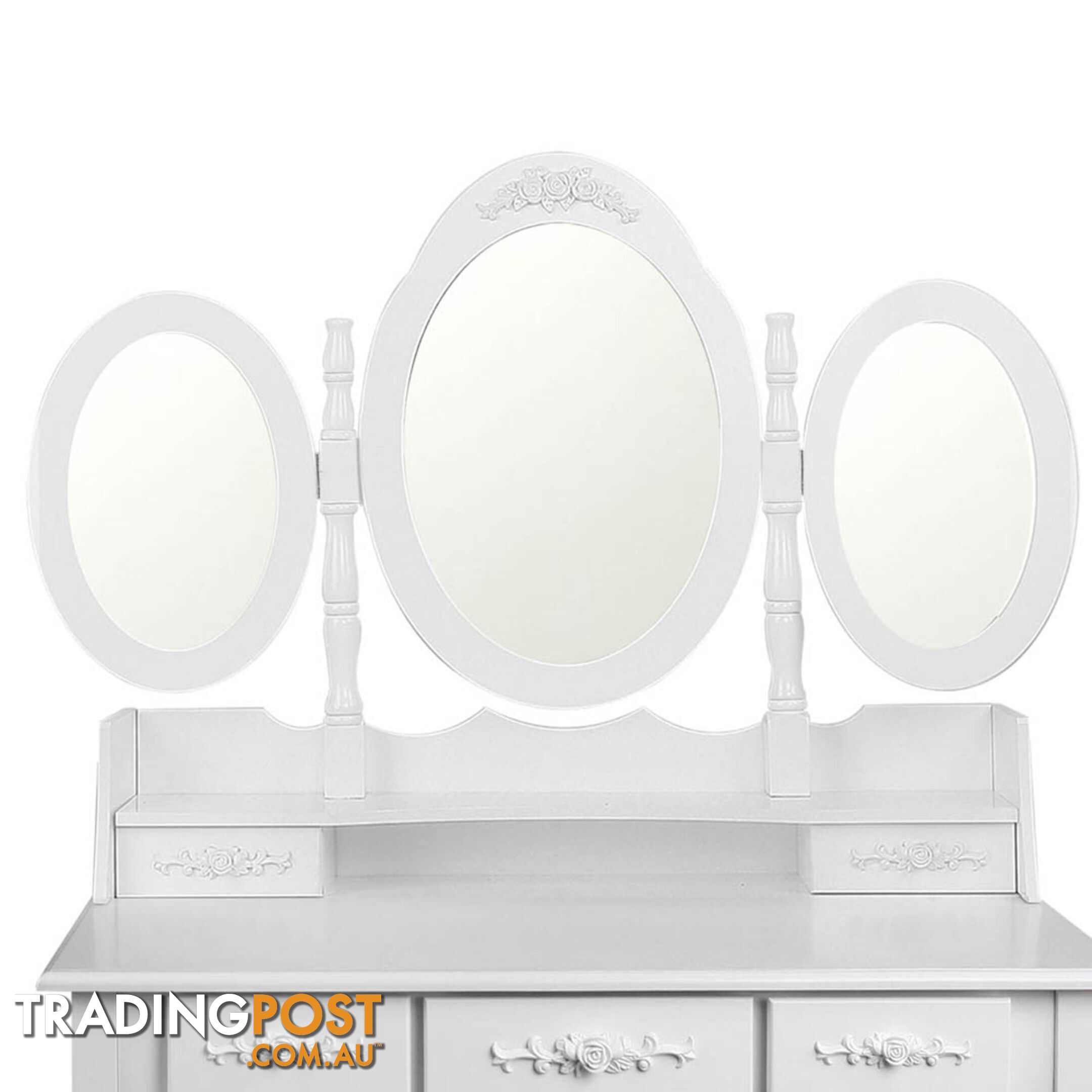 7 Drawer Dressing Table w/ Mirror White