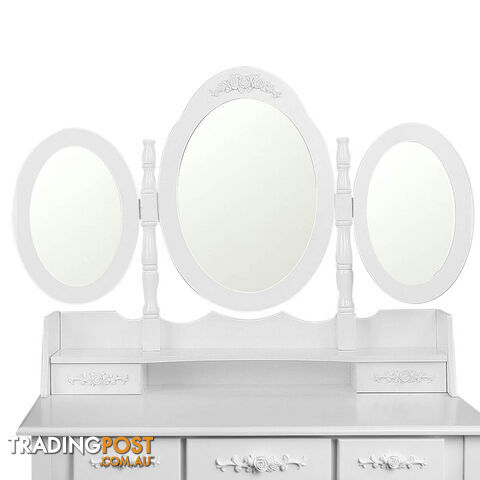 7 Drawer Dressing Table w/ Mirror White