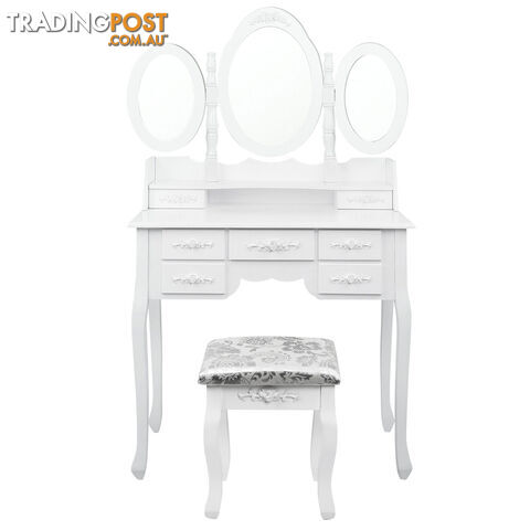 7 Drawer Dressing Table w/ Mirror White