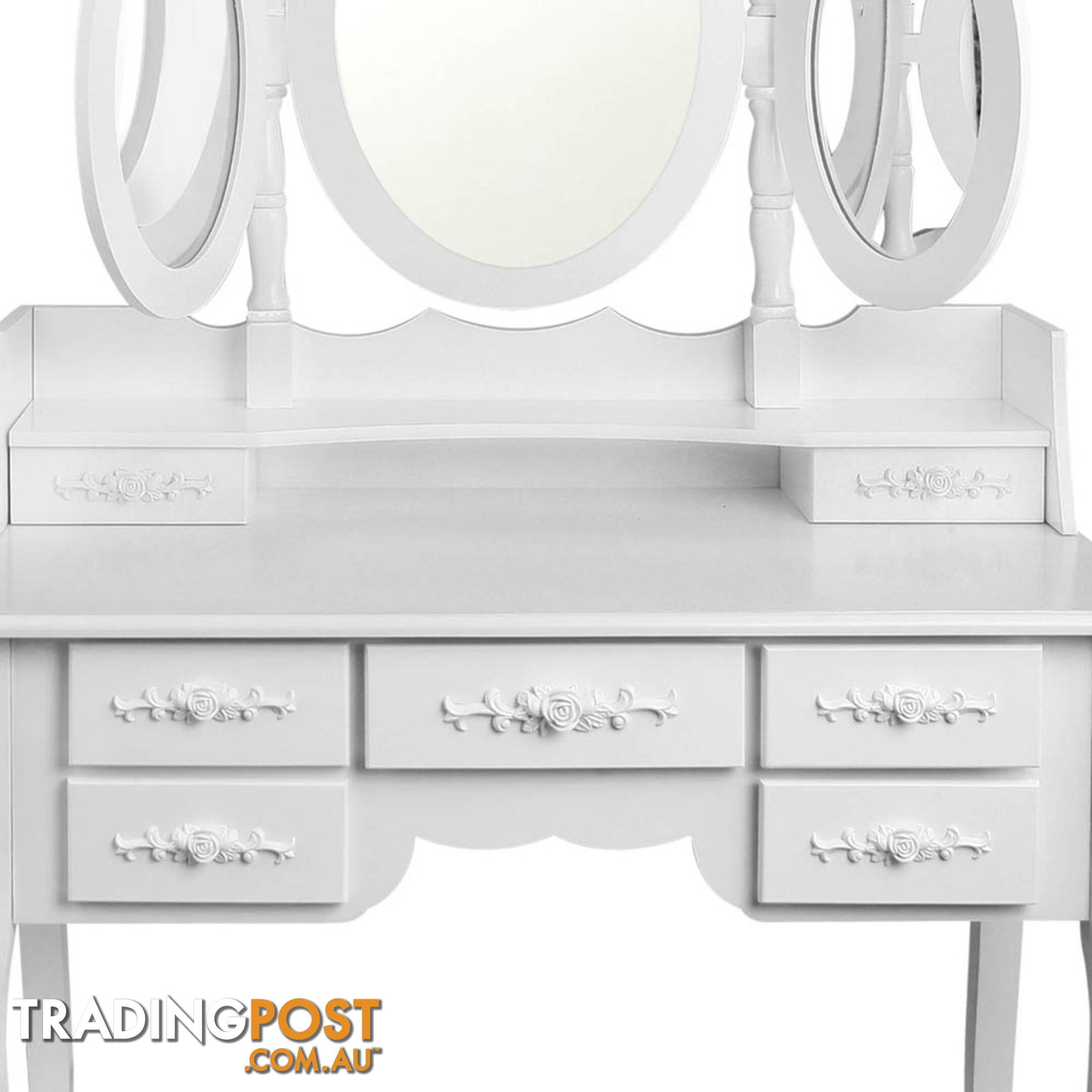 7 Drawer Dressing Table w/ Mirror White