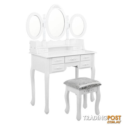 7 Drawer Dressing Table w/ Mirror White