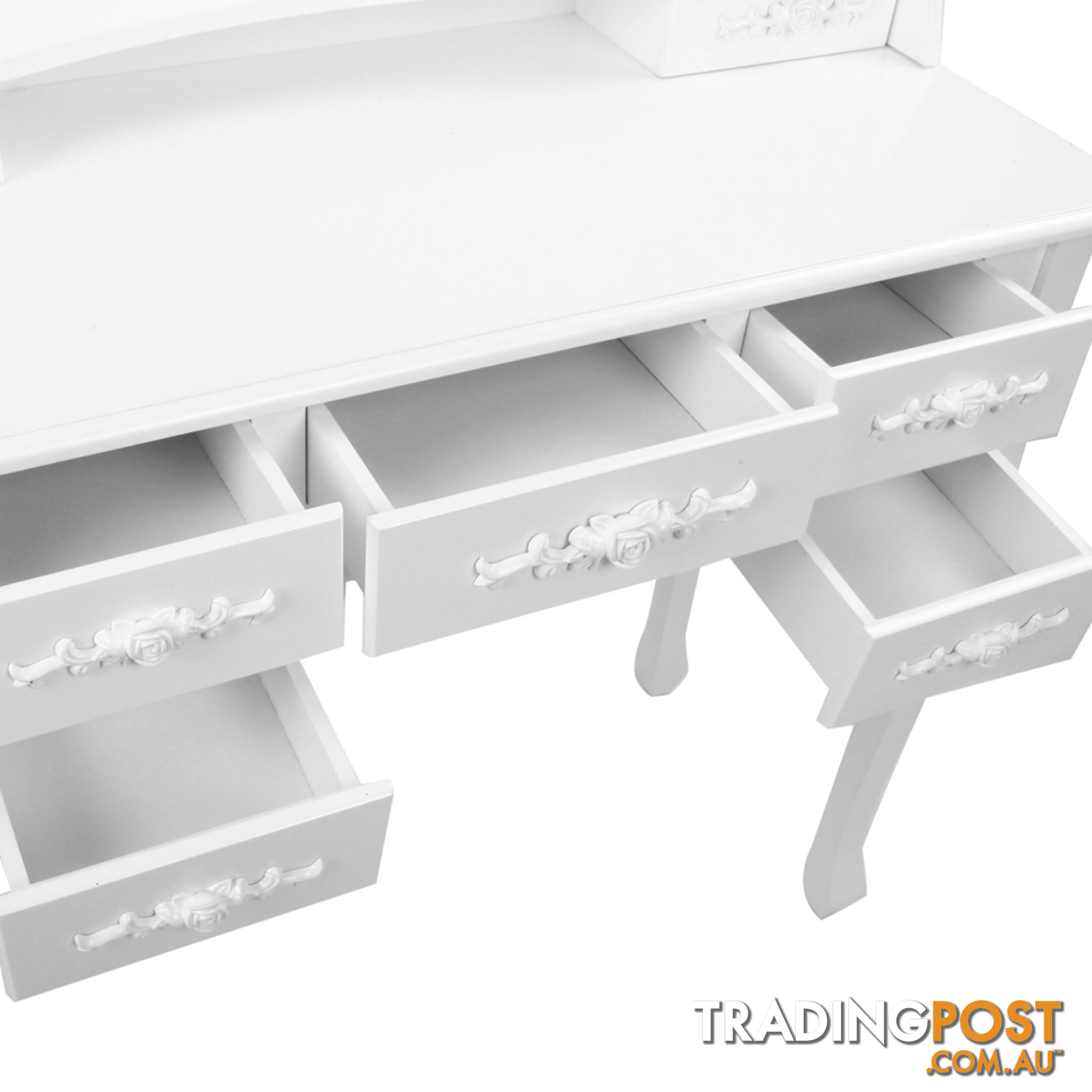 7 Drawer Dressing Table w/ Mirror White