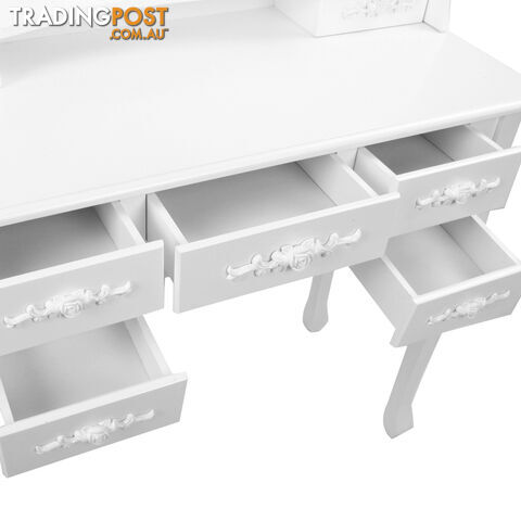 7 Drawer Dressing Table w/ Mirror White