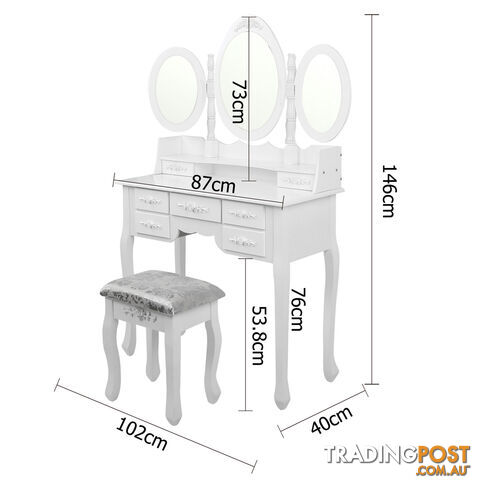 7 Drawer Dressing Table w/ Mirror White