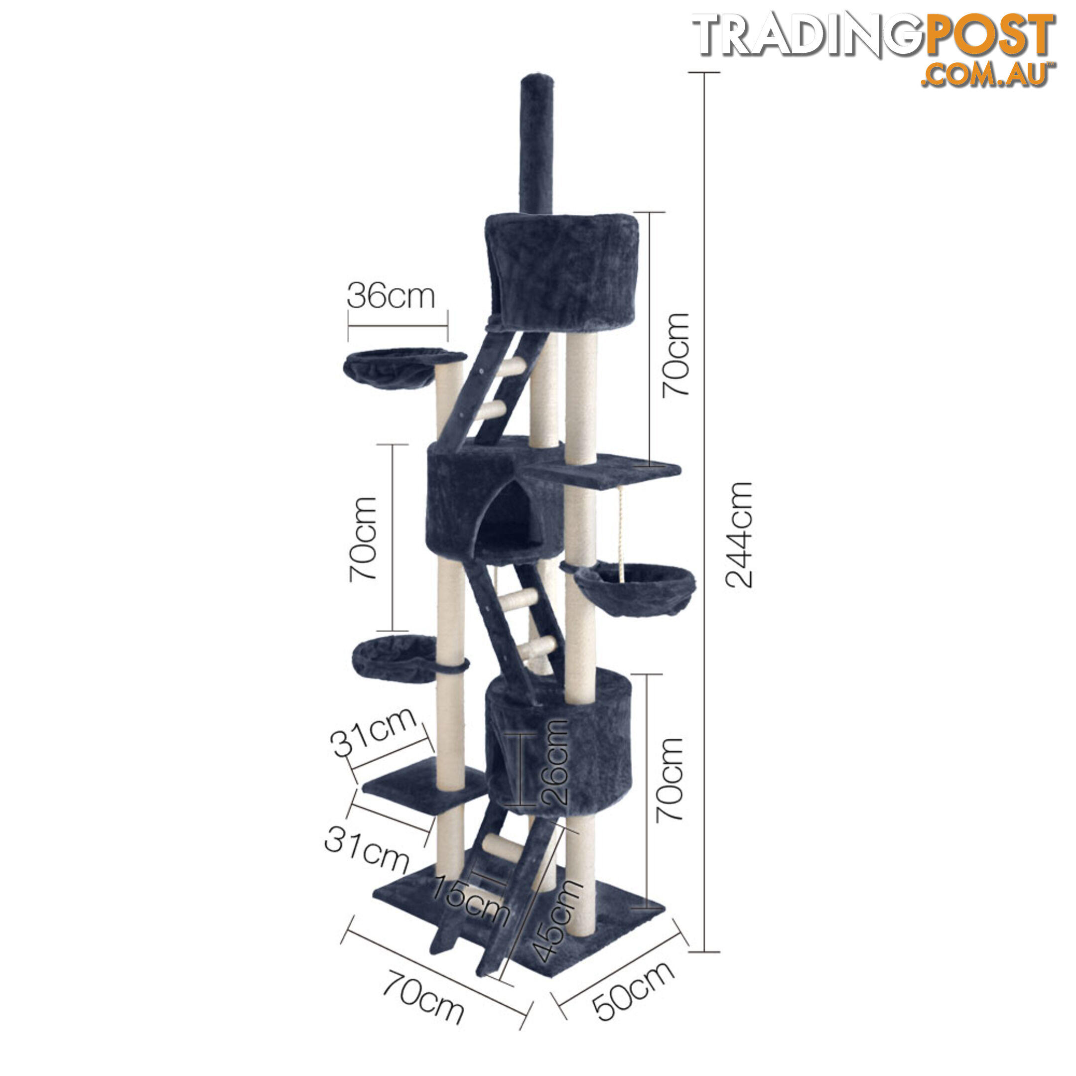 Cat Scratching Poles Post Furniture Tree 244cm Dark Grey